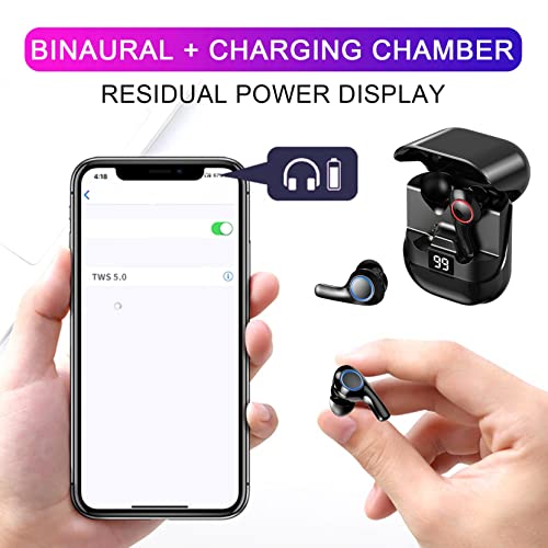 FengLS Wireless Earbuds Bluetooth Headphones Touch Control Ipx5 Waterproof Digital Display Touch-Control Wireless Bluetooth Earphones Built-in Mic Stereo (Black)