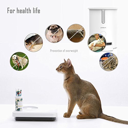 Automatic Pet Feeder for Cats and Puppies, Smart Food Dispenser Up to 6 Meals a Day Scientific Feeding Keep Pets Weight Health Controlled by IPhone Android or Other Smart Devices Anywhere