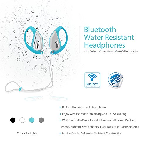 Pyle PWBH18BL Water Resistant Bluetooth Streaming Wireless Headphones with Built-in Microphone, Blue