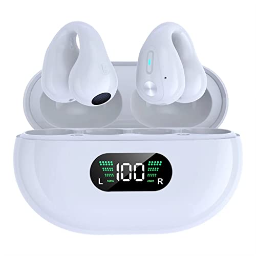 GIRGLS Wireless Ear Clip Bone Conduction Headphones, Waterproof Mini Sport Running Earring Earphone,Noise Cancelling/HiFi Quality/Long Battery Life for Gym Running Sports, Outdoor Activities (White)