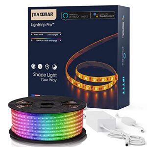 maxonar led strip lights works with alexa 32.8ft/10m wifi wireless smart phone controlled diy kit smd 5050 rgb multicolor indoor waterproof ip65 600leds strip light ,works with amazon echo&google home