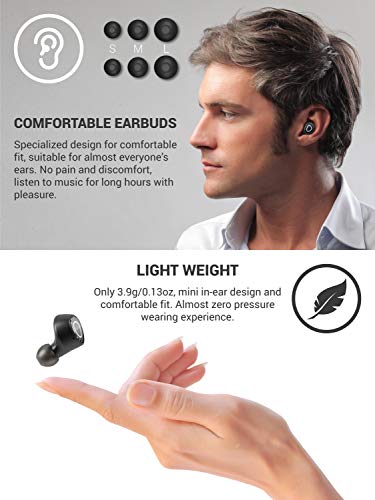 SimpTronic Tech True Wireless Earbuds Bluetooth 5.0 Headphones in-Ear TWS Mini Headset for Sport Extra Bass Stereo Earphones HD Sound IPX7 Waterproof Noise Cancelling Mic 44-50 Hours Playtime Black