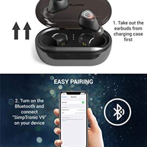 SimpTronic Tech True Wireless Earbuds Bluetooth 5.0 Headphones in-Ear TWS Mini Headset for Sport Extra Bass Stereo Earphones HD Sound IPX7 Waterproof Noise Cancelling Mic 44-50 Hours Playtime Black