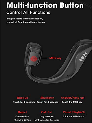 YODZ Bone Conduction Headphones, TWS True Wireless Bluetooth 5.0 Sport Waterproof Earphones Headset, with Mic, for Running, Driving, Cycling,Red