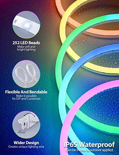 Lucienstar Neon Rope Lights, 10ft/3m RGB+IC Neon Light with Music Sync Smart App, 16 Million DIY Colors, Works with Alexa, Google Assistant, LED Strip Lights for Bedroom, Living Room, Gaming Room