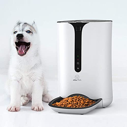 Alla Pets Smart Automatic WiFi Cats & Dogs Feeder, Food Tank 6L Auto Pet Dry Food Dispenser 1~39 Portions Meal for Small and Large Pets, Infrared Indication Control, White