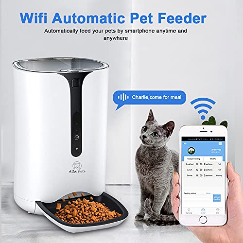 Alla Pets Smart Automatic WiFi Cats & Dogs Feeder, Food Tank 6L Auto Pet Dry Food Dispenser 1~39 Portions Meal for Small and Large Pets, Infrared Indication Control, White