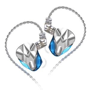 kz asf in-ear monitors, 5ba per side hifi stereo noise isolating sport iem wired earphones/earbuds/headphones with detachable cable 2pin 0.75mm (without mic, silver&blue)