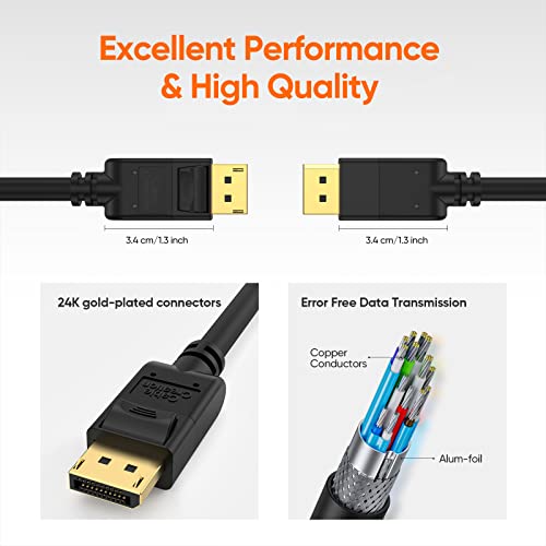 CableCreation Displayport Cable [10Ft/3M], 4K DP Cable 1.2 Male to Male Support 4K@60Hz, 2K@144Hz Compatible with Computer, Desktop, Laptop, PC, Monitor, Projector,Black