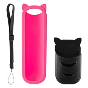 Bedycoon Pink Silicone Protective Soft Cases Covers with Wrist Strap and Remote Holder with Adhesive for RC280 TCL Roku TV Remote Control Cat Ear Shape Design Cute