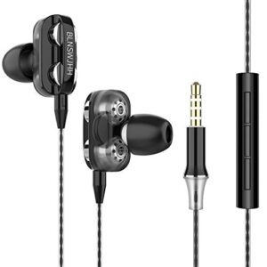 wired earphone hifi super bass 3.5mm in-ear headphone ， sports headsest wired headphones with microphone and volume control, noise isolating earphone tips, tangle-free cord, bass driven audio,（black）