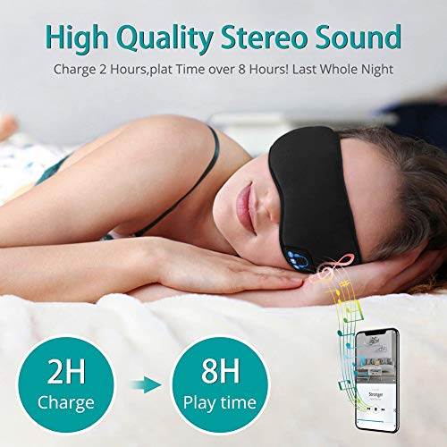 Wireless Sleep Eye Mask with Bluetooth Headphones Sleeping Headphones Soft Cotton Music Headsets Sleep Eye Shades Built-in Speakers Microphone Handsfree Adjustable Strap Washable for Women Men Gift