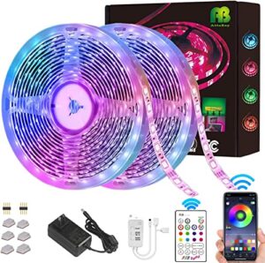 ab attaboy led strip lights 65.6ft,bluetooth app control 5050 rgb led lights strip color changing rope lights sync to music with ir remote for tv, party,bedroom,home decoration tape lights