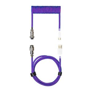 cooler master coiled cable thunderstorm blue-purple with detachable metal aviator connector, flexible reinforced-braided nylon cable, usb-a to usb type-c keyboards (kb-clz1)