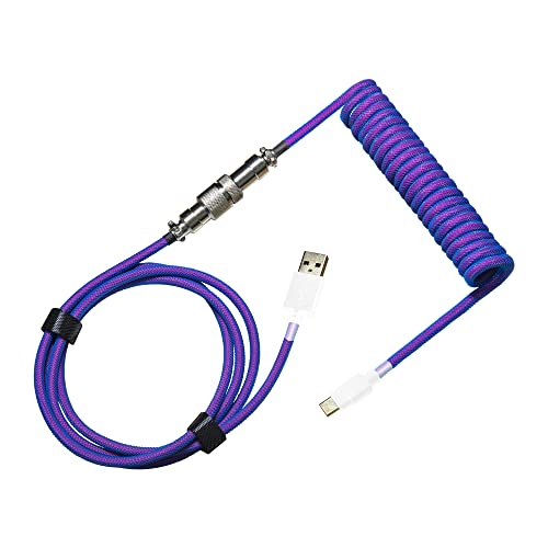 Cooler Master Coiled Cable Thunderstorm Blue-Purple with Detachable Metal Aviator Connector, Flexible Reinforced-Braided Nylon Cable, USB-A to USB Type-C Keyboards (KB-CLZ1)