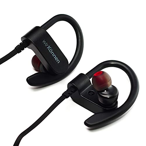 Wir Konnen Ear-Hook Bluetooth Headphones, Wireless, IPX7, Waterproof, with Mic, Stereo, HD, Sweatproof, Gym, Running and Sport, Workout, 9-Hour Battery, Noise Canceling