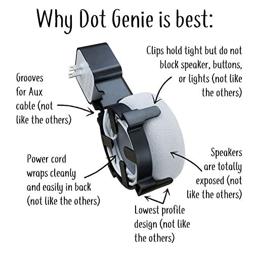 Dot Genie [Square Plug ONLY 2018-2021: Dot 3rd Gen Wall Mount | The Original Outlet Hanger | No Muffled Sound | Exposed Speaker Grill, Mics, and Lights (Black, 1-Pack)