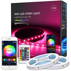 magiclight 33ft rgb wifi strip light, smart app control color chaning music led light strip for bedroom, party, living room, smart led rope light compatible with alexa google assistant