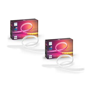 philips hue 2-pack bluetooth gradient ambiance smart lightstrip 12ft base kit with two plugs, (muticolor strip, works with apple homekit and google home), white,570556 (570556-2)