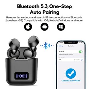 bonabest S9 Pro Wireless Earbuds, Wireless Bluetooth Earbuds with LED Display Charging Case, IPX7 Waterproof Deep Bass Stereo Ear Buds Wireless Bluetooth Earbuds Built in Mic for iOS & Android, Black