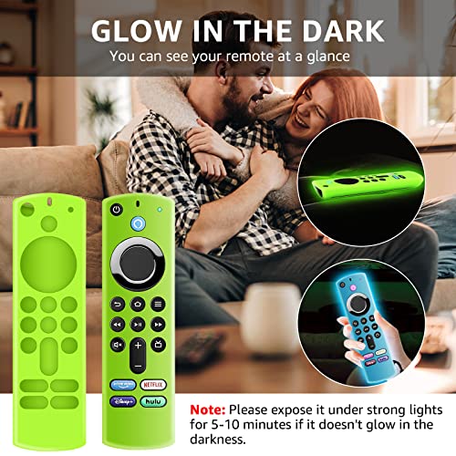 3 Pack Fire Stick Remote Cover, Silicone Remote Case for 2021 Fire TV Stick 4K Max/Alexa Voice Remote 3rd Gen, Anti Slip Silicone Protective Case with Lanyard(Glow Blue & Glow Green & Red)