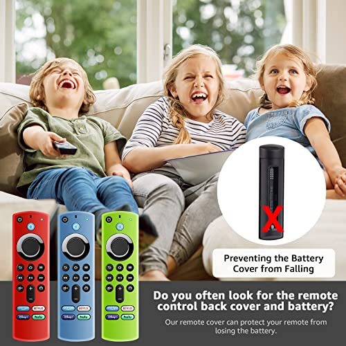 3 Pack Fire Stick Remote Cover, Silicone Remote Case for 2021 Fire TV Stick 4K Max/Alexa Voice Remote 3rd Gen, Anti Slip Silicone Protective Case with Lanyard(Glow Blue & Glow Green & Red)