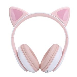 cat ear led light cute headsets, wireless bluetooth gaming headphones for ps5/ ps4/ pc, stereo surround sound, volume control, switch songs, voice calls, rgb lighting gift for girls (pink)