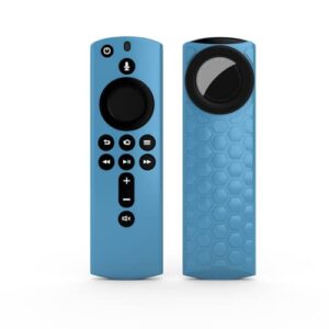 case for amazon fire tv remote with airtag holder | fire tv stick remote holder with air tag | deluxe silicone fire tv remote protection | amazon remote anti-loss system (blue glow)