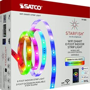 Satco Starfish S11263 WiFi Smart LED 6 Foot Color Changing Indoor Tape Light Strip, Works with Siri, Alexa, Google Assistant, SmartThings, 20 Watt, 120 Volt, 1600 Lumens
