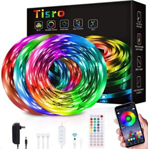 tisro led strip lights 50ft, led lights for bedroom with remote and bluetooth app control, music sync rgb color changing led light strips for room, bedroom, kitchen