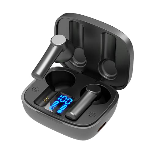 Wireless Earbuds,Bluetooth 5.0 Headphones with Wireless Charging Case IPX5 Waterproof TWS Stereo Earphones in-Ear Built-in Mic Headset Premium Intense Bass for Sport Black