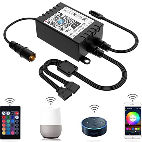 MIHEAL WiFi Wireless Smart LED Controller with 24 Keys Remote for RGB LED Strip Lights, Compatible with Alexa Google Home IFTTT, Support Android iOS System