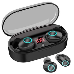 true wireless earbuds, 20h playtime, volume control, bluetooth headphones 5.0 mini stereo headset with microphone, ipx5 sweatproof, hi-fi sound, in ear earphones with portable charging case black