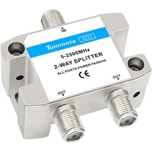 tolmnnts 2 way coaxial cable splitter 2.5ghz 5-2500mhz, rg6 compatible, nickel plated, cable splitter work with catv, satellite tv,antenna system and moca configurations (2 way)