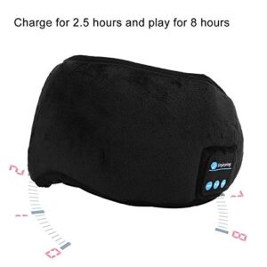 Wireless Bluetooth 5.0 Eyeshade, Intelligent Sleeping Stereo Headphone Music Blindfold, with Simple Button, Charging Cable, for Travel, Men, Women(Black)