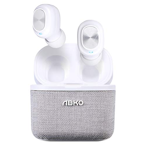 ABKO True Wireless Earbuds with Fabric Cradle Ultra Lightweight Compact Auto Pairing Bluetooth in-Ear Headphones USB-C Charging IPX4 Waterproof CWS120 White