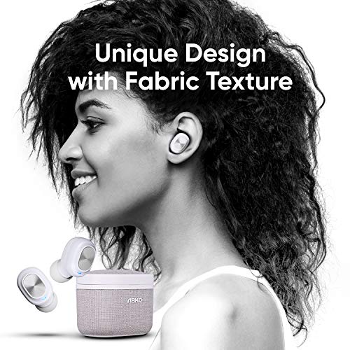 ABKO True Wireless Earbuds with Fabric Cradle Ultra Lightweight Compact Auto Pairing Bluetooth in-Ear Headphones USB-C Charging IPX4 Waterproof CWS120 White