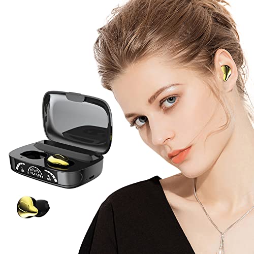 Mental Flash Digital Display Touch-Control Wireless Headphones Bluetooth L15 Earphone Bass Sound in-Ear Noise Canceling Stereo Earbud with Multi-Function Charging Compartment IPX5 Gold