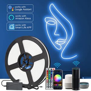 ct capetronix neon led strip lights, 16.4ft/5m graphic flexible ip65 waterproof rope light, 16 million colors works with alexa google assistant app control with remote dc power supply for wall window