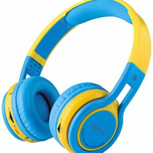 Contixo KB-2600 Kid Safe 85dB Over The Ear Foldable Wireless Bluetooth Headphone with Volume Limiter, Built-in Micro Phone, Micro SD Card Music Player, FM Stereo Radio, Blue/Yellow