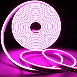 lamomo dimmable led neon rope light,12v pink led strip lights, 16.4 ft/5m led strip ip65 waterproof silicone rope light for indoor outdoor home decoration 