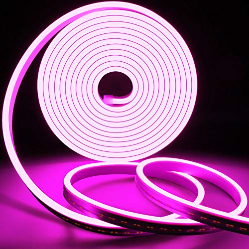 Lamomo Dimmable Led Neon Rope Light,12V Pink Led Strip Lights, 16.4 Ft/5m Led Strip IP65 Waterproof Silicone Rope Light for Indoor Outdoor Home Decoration 