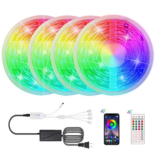 LED Strip Lights, 65.6FT Strips Light 5050 RGB Music Sync String Lights Bedroom strip light Color Changing Rope Lights APP Control +44 Keys Remote for Bedroom Sitting Room Kitchen Home Party 4Roll 20M