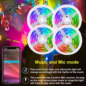 LED Strip Lights, 65.6FT Strips Light 5050 RGB Music Sync String Lights Bedroom strip light Color Changing Rope Lights APP Control +44 Keys Remote for Bedroom Sitting Room Kitchen Home Party 4Roll 20M