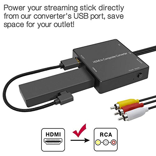 Dingsun HDMI to RCA Converter Compatible for Fire Stick, HDMI to AV Converter Adapter Compatible for Old TV, Amazon Fire Stick/Roku Stick/DVD Players/Xbox/PS3/Support 1080p, PAL/NTSC