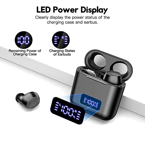 bonabest Bluetooth 5.3 Wireless Earbuds 40H Playback with LED Display Charging Case, IPX7 Waterproof Stereo in-Ear Ear Buds Wireless Bluetooth Earbuds Built in Mic for iOS & Android, Black