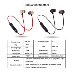 Mllkcao Bluetooth Headphones M9 Bluetooth 4.2 Earphones Summer Sports Sweat-Proof Wireless Bluetooth Earbuds Ear-Hook Headset, Red