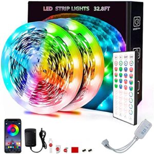 atdoall led strip lights for bedroom, rgb color changing led light strips 32.8ft, music sync bluetooth and remote control led strip lights for decorating home kitchen tv party