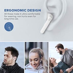 Hntmao True Wireless Earbuds, IPX7 Waterproof Bluetooth Earbuds, 30H Cyclic Playtime Headphones with Charging Case and mic for iPhone Android, in-Ear Stereo Earphones Headset for Sport White