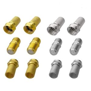 young4us f type connector kit for coaxial cable extension/repair, 8 pcs rg6 plug connector and 4 pcs female extended connectors for satellite tv aerial sky virgin ntl coaxial cable, pack of 12